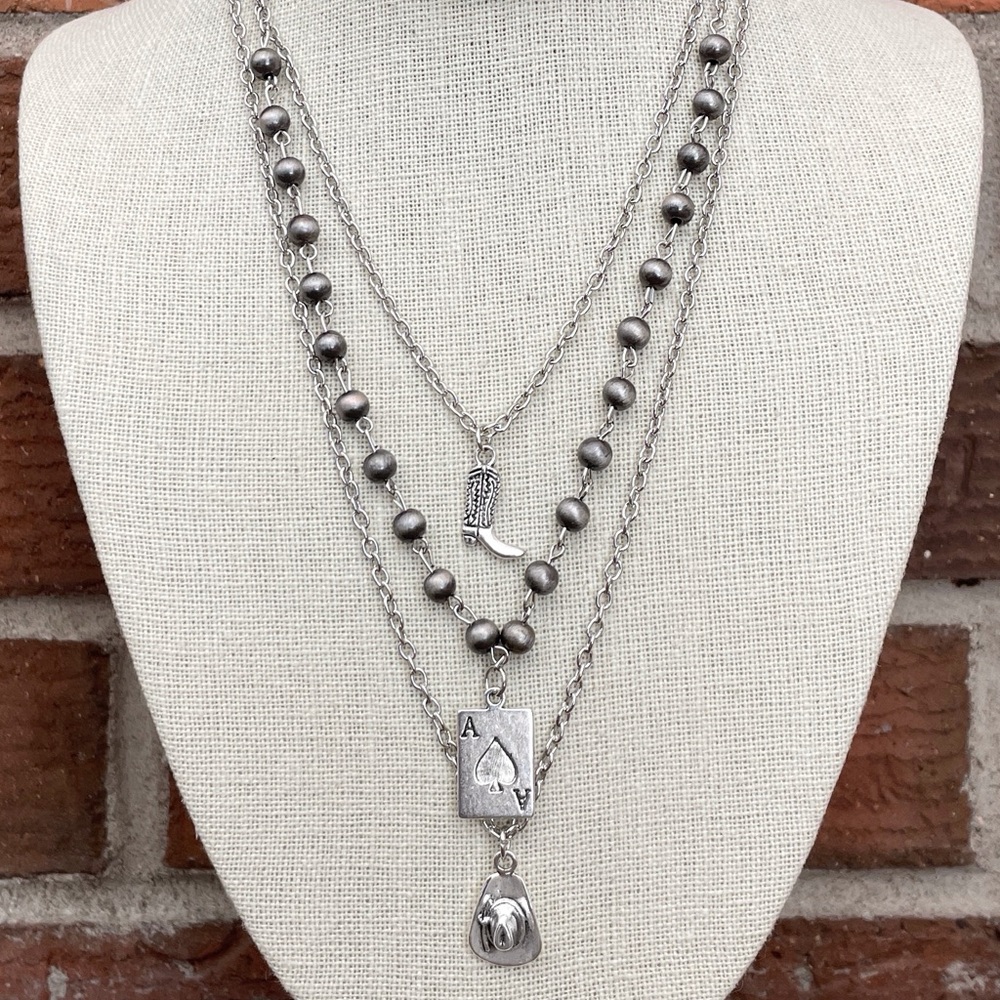 Ace of Spades Necklace Set with Spaced Navajo Style Pearls